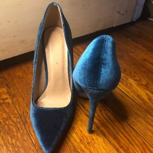 Ocean blue suede/velvet heels